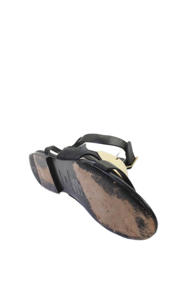See by Chloe Womens Ankle Strap Gold Tone Panel Detail Flats Black Size 6.5