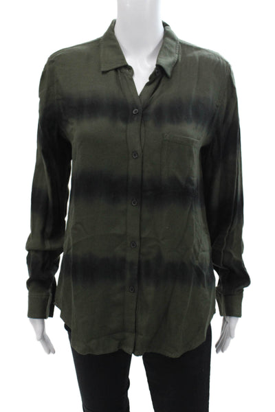 Rails Womens Button Front Long Sleeve Collared Waves Shirt Olive Black Small