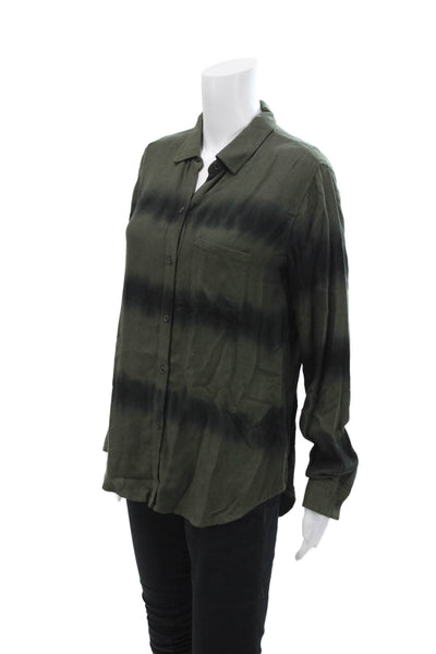 Rails Womens Button Front Long Sleeve Collared Waves Shirt Olive Black Small