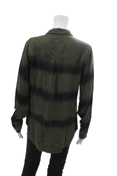 Rails Womens Button Front Long Sleeve Collared Waves Shirt Olive Black Small