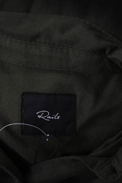 Rails Womens Button Front Long Sleeve Collared Waves Shirt Olive Black Small