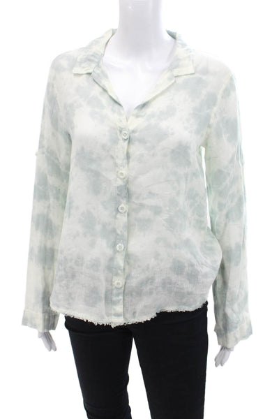 Bella Dahl Womens Button Front Tie Dyed Linen Collared Shirt White Gray Size XS