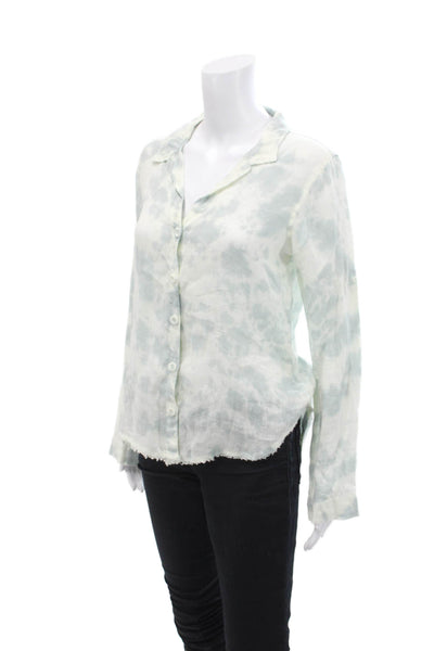 Bella Dahl Womens Button Front Tie Dyed Linen Collared Shirt White Gray Size XS