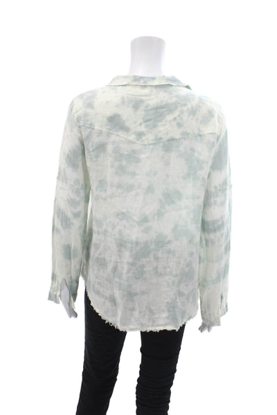 Bella Dahl Womens Button Front Tie Dyed Linen Collared Shirt White Gray Size XS