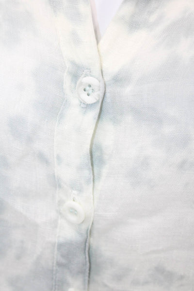 Bella Dahl Womens Button Front Tie Dyed Linen Collared Shirt White Gray Size XS