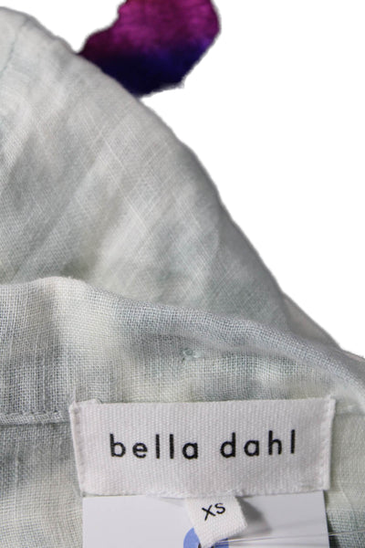 Bella Dahl Womens Button Front Tie Dyed Linen Collared Shirt White Gray Size XS