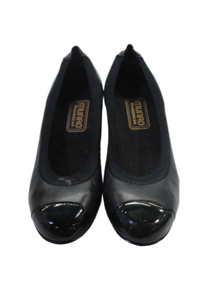 Munro Womens Leather Cap Toe Slide On Pumps Navy Blue Black Size 4.5 Medium