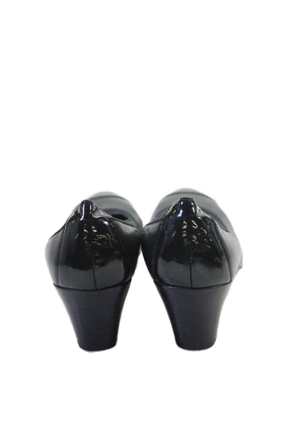 Munro Womens Leather Cap Toe Slide On Pumps Navy Blue Black Size 4.5 Medium