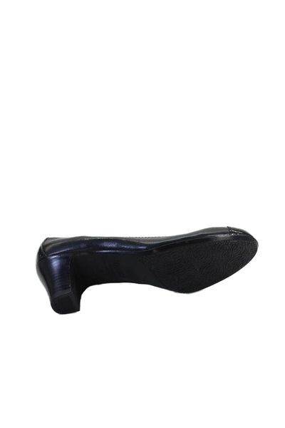 Munro Womens Leather Cap Toe Slide On Pumps Navy Blue Black Size 4.5 Medium