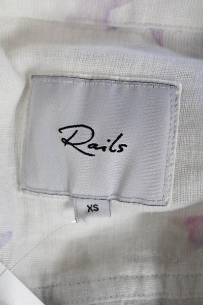 Rails Womens Button Front Collared Star Linen Shirt White Purple Blue Size XS