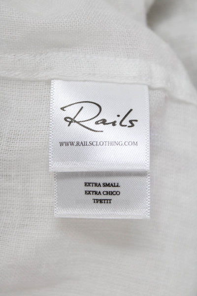 Rails Womens Button Front Collared Star Linen Shirt White Purple Blue Size XS