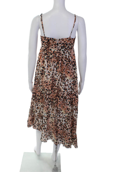 Karina Grimaldi Womens Zip Up Spaghetti Strap Cheetah Midi Dress Brown Black XS