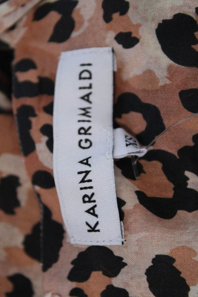 Karina Grimaldi Womens Zip Up Spaghetti Strap Cheetah Midi Dress Brown Black XS