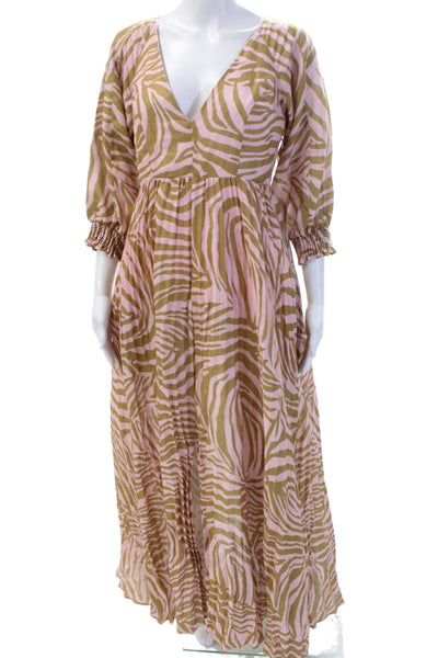 Christy Lynn Womens Cotton Animal Print V-Neck Bishop Sleeve Dress Pink Size 0