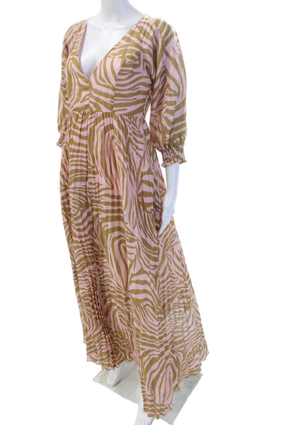 Christy Lynn Womens Cotton Animal Print V-Neck Bishop Sleeve Dress Pink Size 0