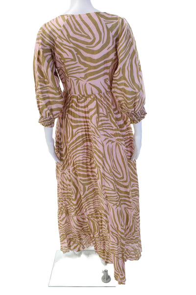 Christy Lynn Womens Cotton Animal Print V-Neck Bishop Sleeve Dress Pink Size 0