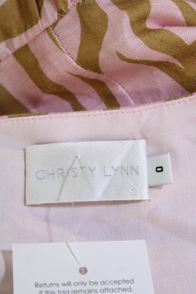 Christy Lynn Womens Cotton Animal Print V-Neck Bishop Sleeve Dress Pink Size 0