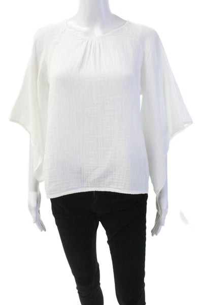 Stark Womens Cotton Wide Short Sleeve Round Neck Blouse Top White Size XS