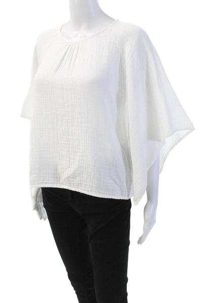 Stark Womens Cotton Wide Short Sleeve Round Neck Blouse Top White Size XS