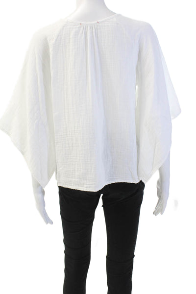 Stark Womens Cotton Wide Short Sleeve Round Neck Blouse Top White Size XS