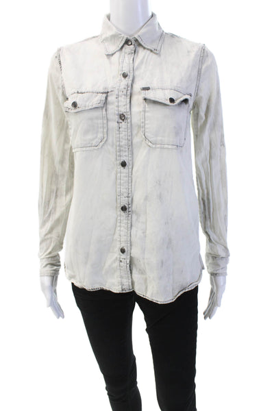 Stark Womens Cotton Wide Short Sleeve Round Neck Blouse Top White Size XS
