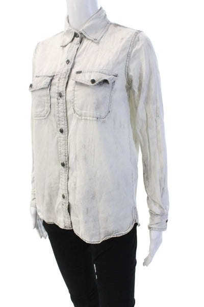 Stark Womens Cotton Wide Short Sleeve Round Neck Blouse Top White Size XS