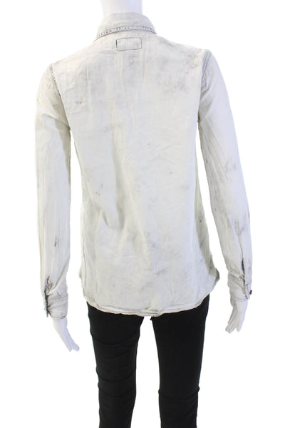 Stark Womens Cotton Wide Short Sleeve Round Neck Blouse Top White Size XS