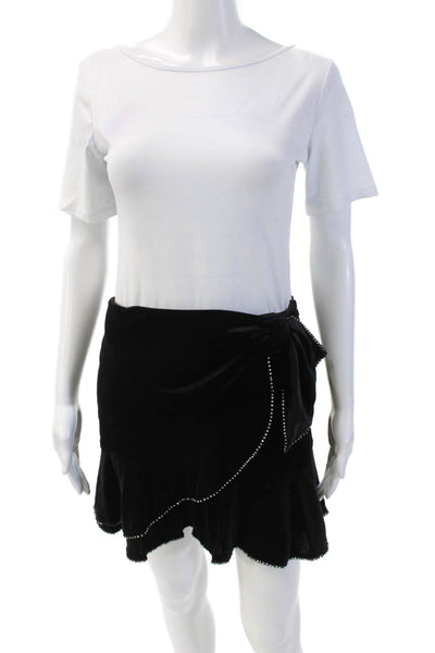 Parker Womens Embellished Flare Hem Bow Waist Zip Mini Skirt Black Size 0
