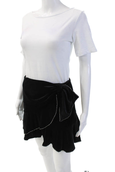 Parker Womens Embellished Flare Hem Bow Waist Zip Mini Skirt Black Size 0