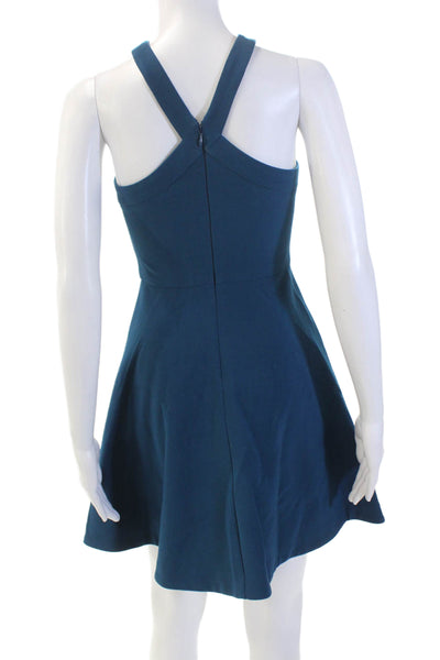 Likely Womens Halter Neck Criss Cross Strap Zip Back Skater Dress Blue Size 0
