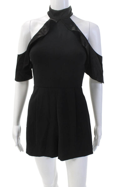 Alice + Olivia Womens Draped Halter Neck Zip Back Sleeveless Romper Black Size 0