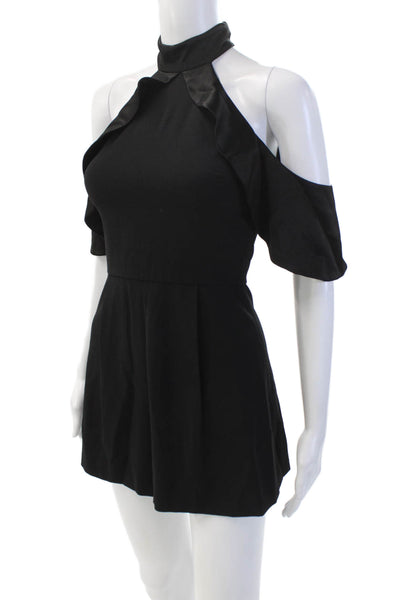 Alice + Olivia Womens Draped Halter Neck Zip Back Sleeveless Romper Black Size 0
