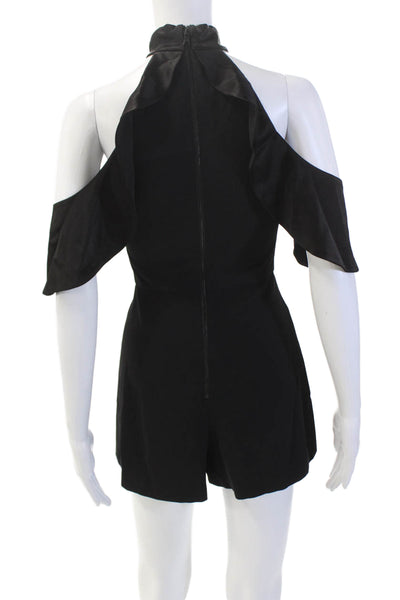 Alice + Olivia Womens Draped Halter Neck Zip Back Sleeveless Romper Black Size 0