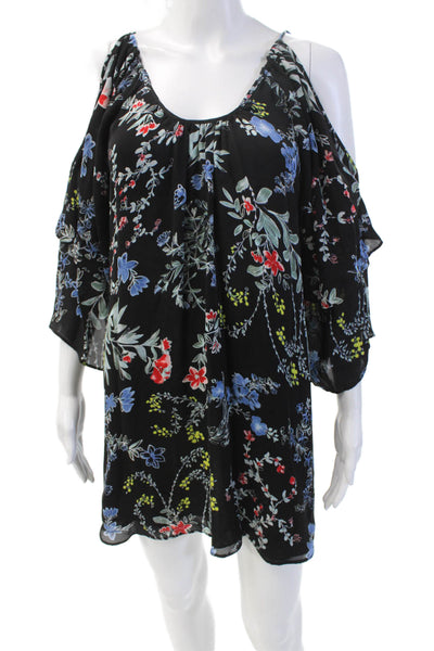 Parker Womens Silk Floral Print Layered Quarter Sleeve Dress Multicolor Size XS