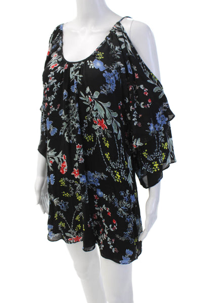 Parker Womens Silk Floral Print Layered Quarter Sleeve Dress Multicolor Size XS