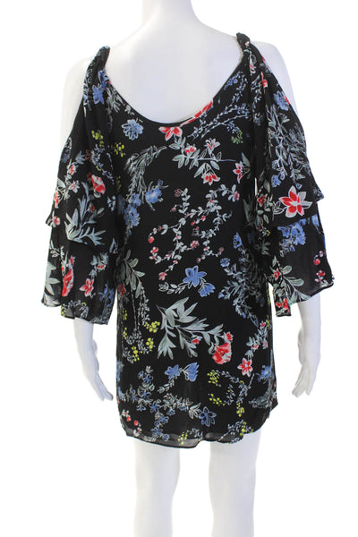 Parker Womens Silk Floral Print Layered Quarter Sleeve Dress Multicolor Size XS