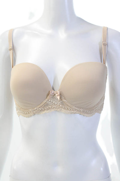 Simone Perele Womens Bow Front Spaghetti Strap Lace Cupped Bra Nude Size 30C
