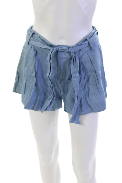 Parker Womens Tailored Belted Waist Casual Shorts Light Indigo Blue Size 0