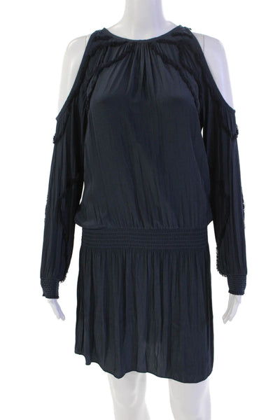 Ramy Brook Womens Long Sleeve Round Neck Cinched Drop Waist Dress Blue Size XS