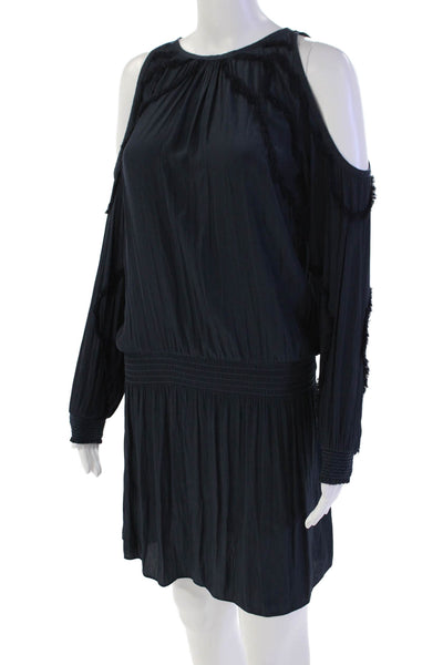 Ramy Brook Womens Long Sleeve Round Neck Cinched Drop Waist Dress Blue Size XS