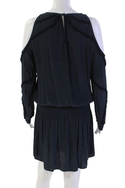 Ramy Brook Womens Long Sleeve Round Neck Cinched Drop Waist Dress Blue Size XS