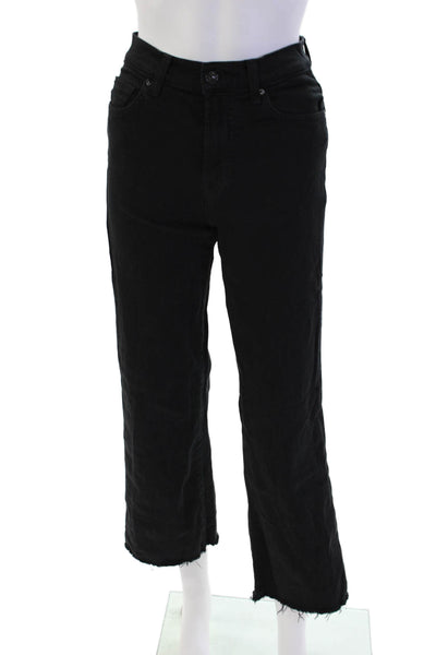 7 For All Mankind Womens Cotton Zip Button Straight Leg Denim Jeans Black Size E