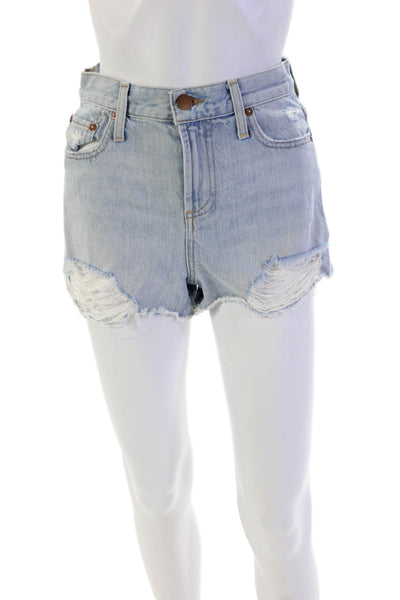 Alice + Olivia Jeans Womens Cotton Zip Button Distress Denim Shorts Blue Size EU