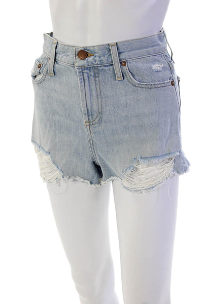 Alice + Olivia Jeans Womens Cotton Zip Button Distress Denim Shorts Blue Size EU
