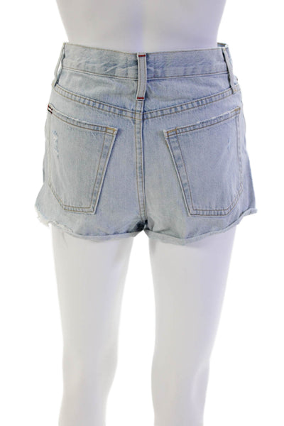 Alice + Olivia Jeans Womens Cotton Zip Button Distress Denim Shorts Blue Size EU
