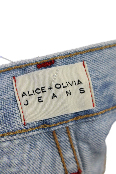 Alice + Olivia Jeans Womens Cotton Zip Button Distress Denim Shorts Blue Size EU