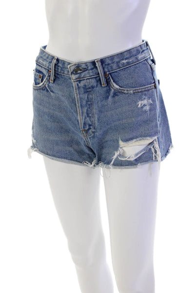 Grlfrnd Womens Cotton Button Distressed Denim Shorts Blue Size EUR 24