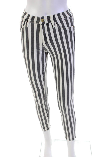 Frame Womens Zip Button Skinny Leg Striped Casual Pants White Size EUR 24