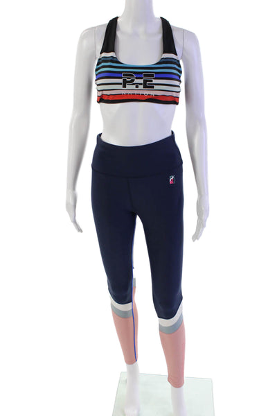 PE Nation Womens Mid-Rise Activewear Leggings + Bra Set Multicolor Size M