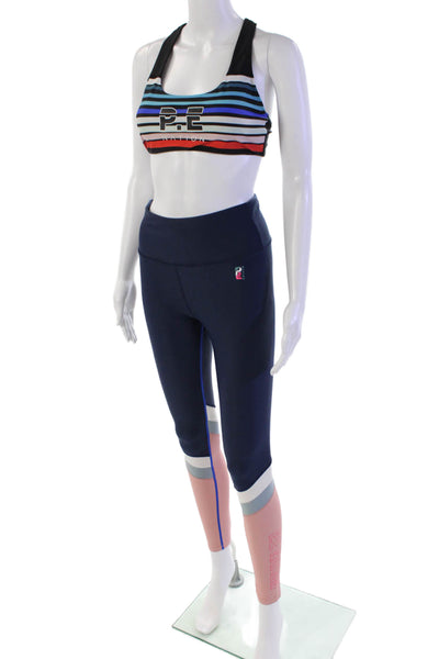 PE Nation Womens Mid-Rise Activewear Leggings + Bra Set Multicolor Size M